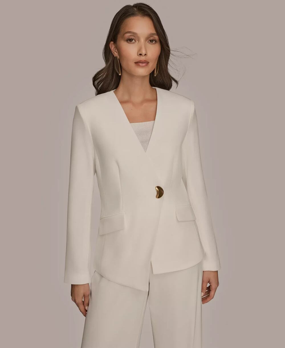 Donna Karan New York Women's One-Button Asymmetrical Blazer Cream Size 12 3173